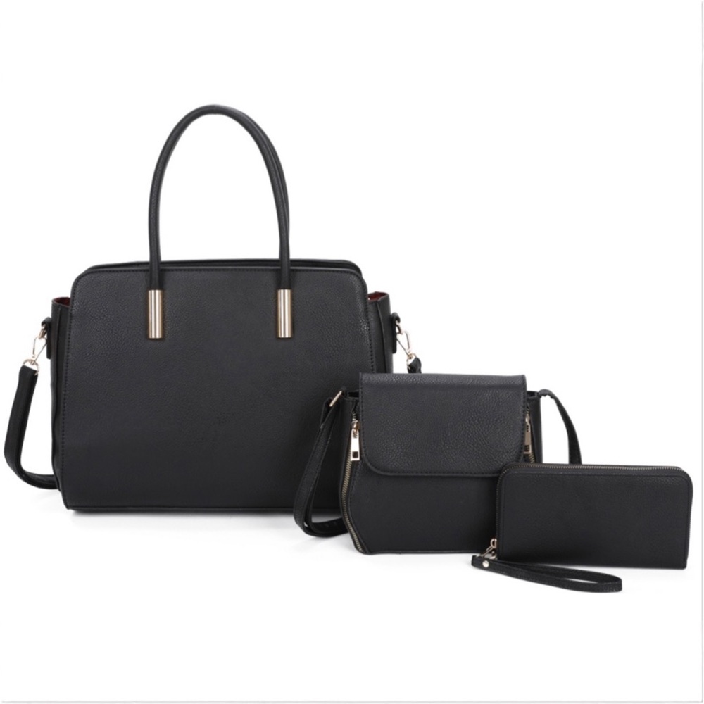 NEW Elegant Black Fashion Top Handle 3-in-1 Satchel / Tote / Crossbody 3PC Set